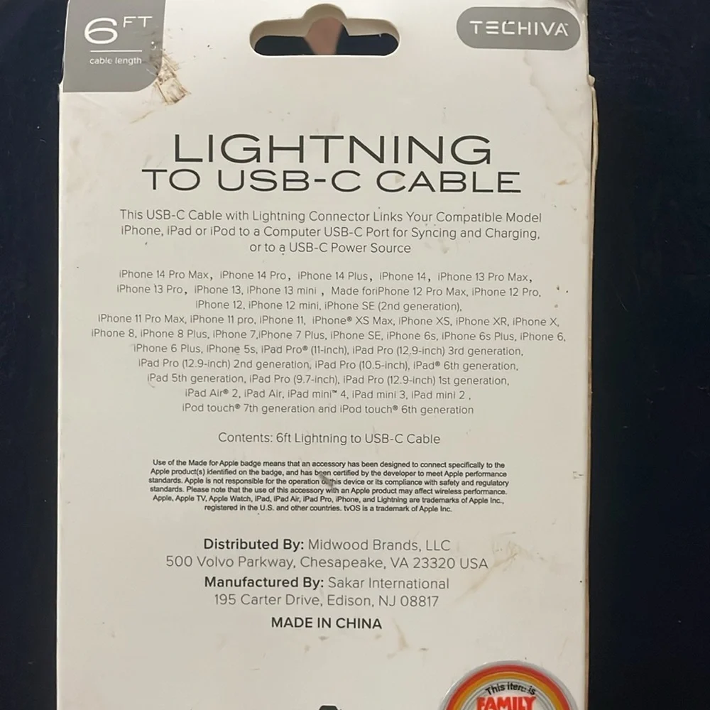Lighting To USB -C Cable